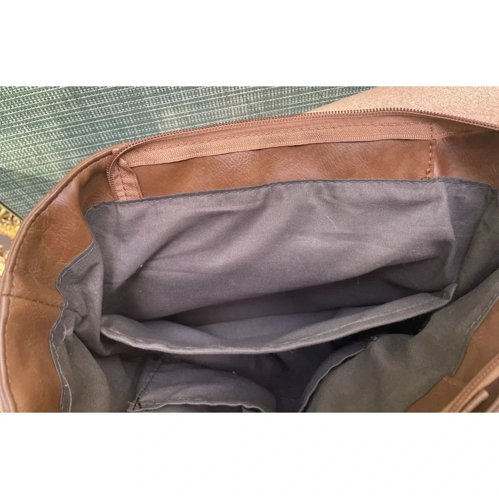 LXY Vegan Leather Backpack Brown Flap Buckle Laptop Pocket Travel Bag